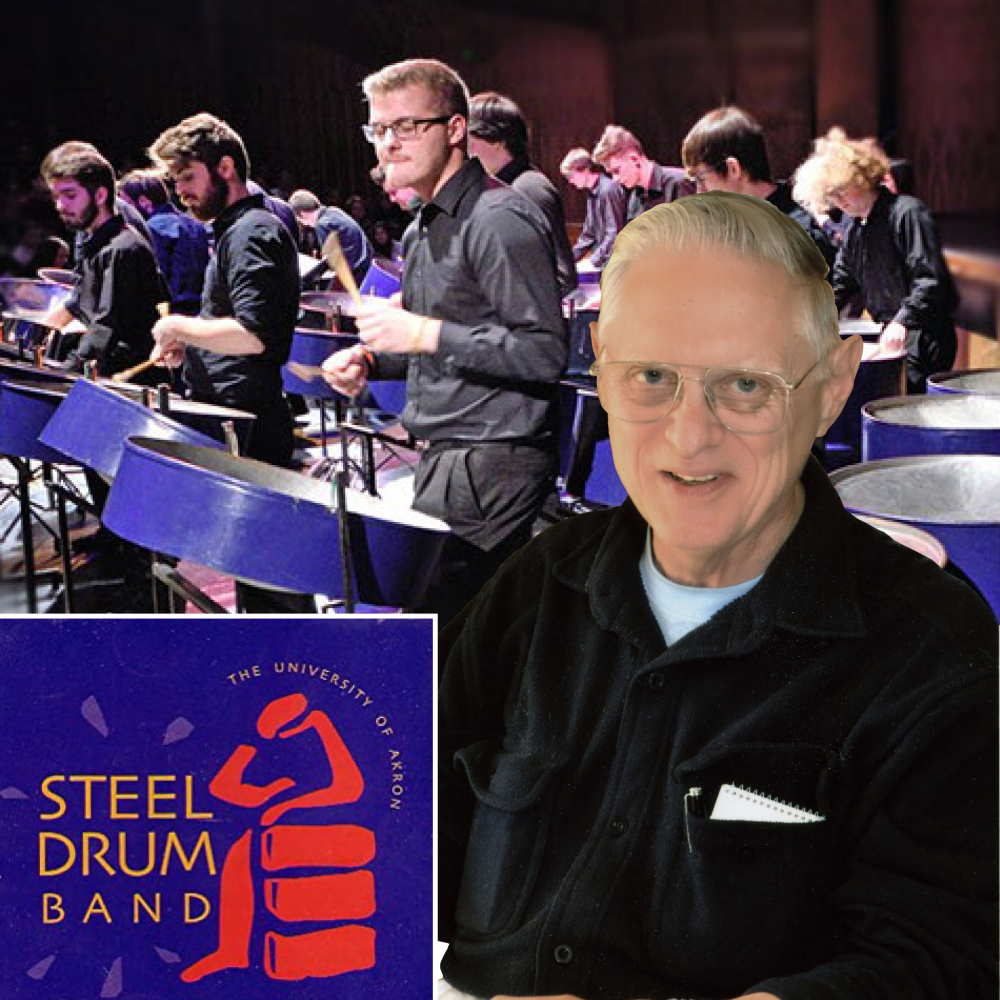 Rick Elliott in front of UA Steel Drum Band